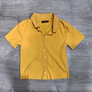 Cropped Button up Ribbed Polo Shirt